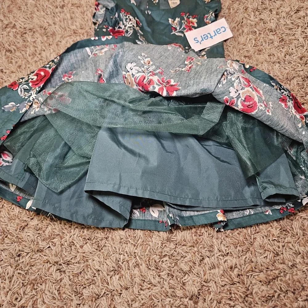 Carters‎ Baby Girl Green And Red Floral Dress Size 18 M New NWT Holiday